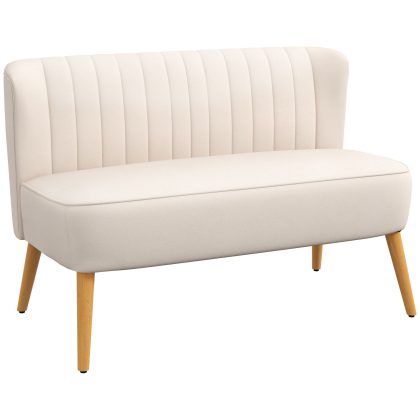 HOMCOM Tweezitsbank Elegant Scandinavisch Ontwerp Compacte Sofa voor Woonkamer Stevig Houten Frame, tot 150 kg, 117 x 56,5 x 77 cm crèmewit | Aosom.nl