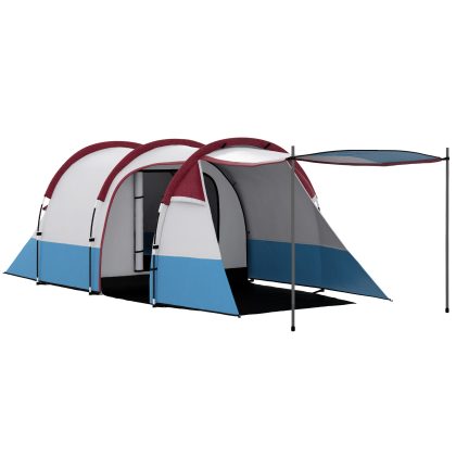 Outsunny kampeertent voor 3 personen, lantaarnhaak, drie ingangen, waterdicht, rood