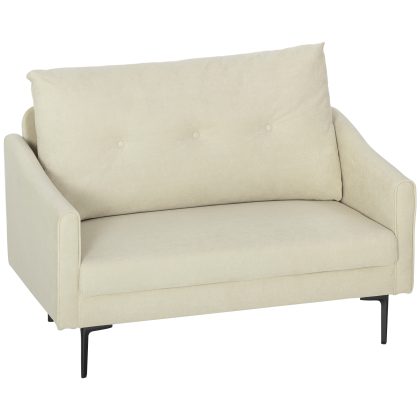 HOMCOM 2-Zitsbank Met Schuimvulling Stofbekleding Modern Getufte Rugleuning Metalen Frame 124x73x92cm Crèmewit Voor Woonkamer en Slaapkamer | Aosom.nl