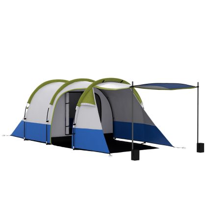 Outsunny campingtent, voor 3 personen, lamphaak, drie ingangen, waterdicht, groen