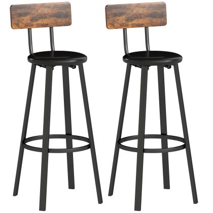 HOMCOM Barkruk set van 2 barkrukken met voetensteun, rugleuning, 75,5 cm zithoogte voor keuken & bar Rustiek Bruin