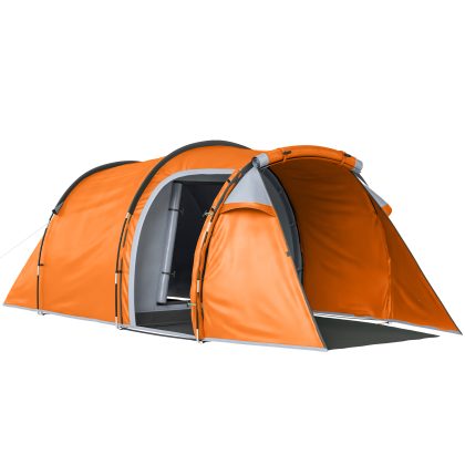 Outsunny Tunneltent voor 2-3 personen, campingtent met voortent en lamphaak, 2000 mm waterkolom, Oranje