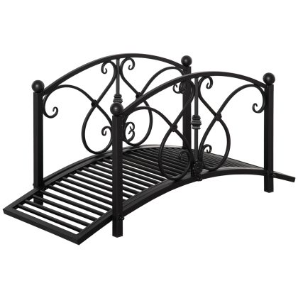 Outsunny Tuinbrug, vijverbrug met veiligheidsleuningen, sierbrug tot 100 kg belastbaar, 102 x 48 x 49 cm zwart