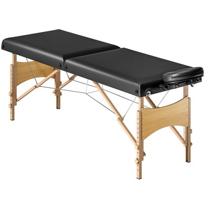 HOMCOM Hoogteverstelbare Massagetafel met Houten Frame, Opvouwbaar Massagebed met Schuimvulling, Zwart