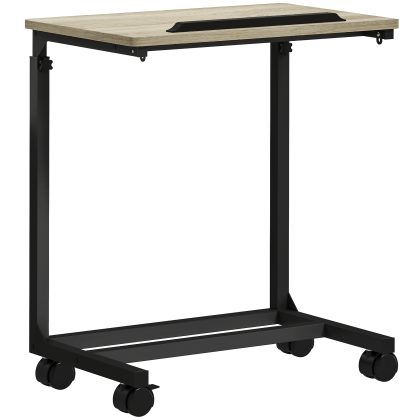 HOMCOM Bijzettafel Bureau Nachtkastje In Hoogte Verstelbaar 4 Wielen Metalen Frame 55x36x62,5-82,5cm Mobiel Werkstation C-vormig | Aosom.nl