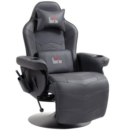 HOMCOM Gamestoel met Massagefunctie en Voetsteun, Verstelbare Rugleuning Ergonomisch, 360° draaibar, tot 120kg, 79,5x82,5x111,5 cm, Zwart | Aosom.nl