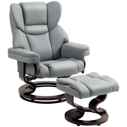 HOMCOM Draaibare relaxfauteuil met voetenbank, hoge rugleuning, hoogwaardig schuim, houten basis, lichtgrijs