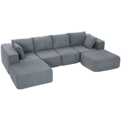 HOMCOM Modulaire hoekbank, U-vormbank met brede en diepe zitplaatsen, 2 hockers, donkergrijs