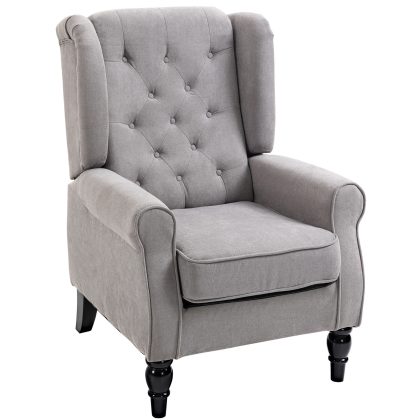 HOMCOM Leesstoel, luxe fauteuil, dik gewatteerde, makkelijk schoon te maken, tot 160 kg, Stevige houten poten, 76 x 86 x 108 cm, lichtgrijs | Aosom.nl