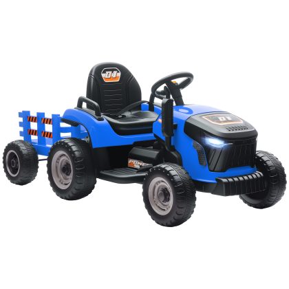 AIYAPLAY Elektrische Kindertractor met Afneembare Aanhanger 12V Afstandsbediening Zachte Start voor 3-8 Jaar Blauw | Aosom.nl
