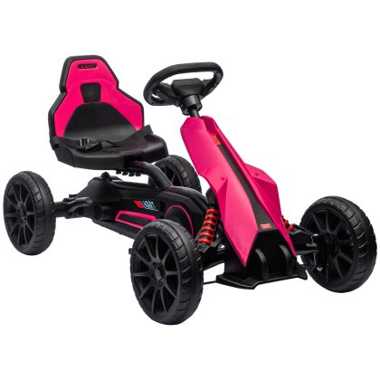 HOMCOM Gokart, kindervoertuig met verstelbare zitting, trapvoertuig, trapauto met handrem, 3-8 jaar, Buiten, Roze