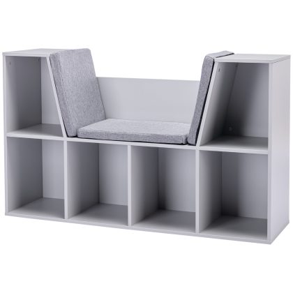 HOMCOM 2-in-1 Kinderrek Bankje 3 Zachte Kussens 6 Ruime Opbergvakken MDF Materiaal Veilig Voor Kinderen Grijs Wit Design | Aosom.nl