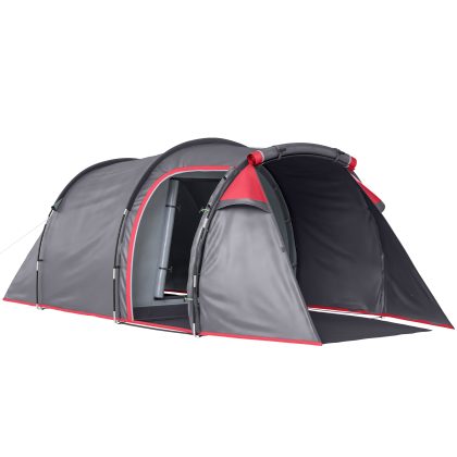 Outsunny Tunneltent, voor 2-3 personen, 2000 mm waterdicht, snel op te zetten, met voortent en slaapgedeelte, 426 x 206 x 154 cm, grijs | Aosom.nl