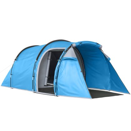 Outsunny Pop-up campingtent, eenvoudig op te zetten, waterdicht voor 2-3 personen, met voortent, 426 x 206 x 154 cm, Lichtblauw | Aosom.nl