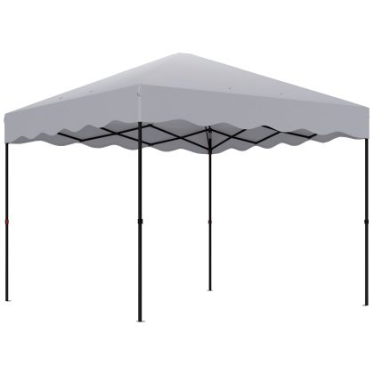 Outsunny 3 x 3 m Pop-up Paviljoen, Hoogteverstelbaar Tuinpaviljoen, met Rolkoffer, voor Tuin, Terras, Metaal, Stof, Lichtgrijs