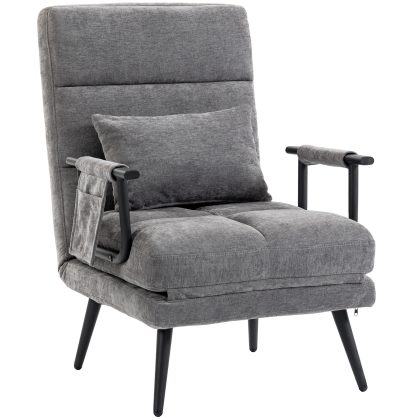HOMCOM Slaapfauteuil, 3-in-1 opvouwbare chenille eenzitsfauteuil met Click-Clack-rugleuning, grijs
