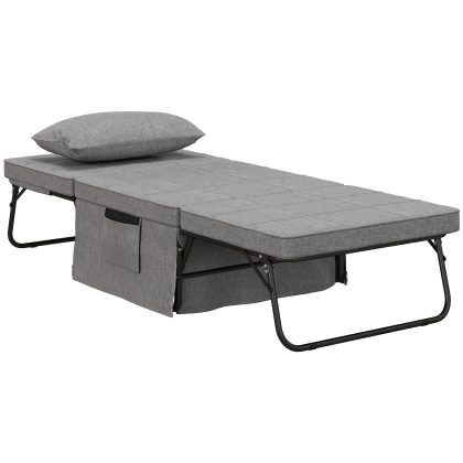 HOMCOM 4-in-1 Klappbett Multifunctionele Sessel Opklapbare Ligstoel en Ottomaan Ruimtebesparend Design voor Logeerkamer Grijs 188x75x38cm | Aosom.nl