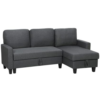 HOMCOM Hoekbank met slaapfunctie en opberglade L-vorm slaapbank met chaise longue, verstelbare rugleuning voor woonkamer