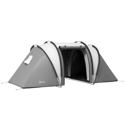 Outsunny Waterafstotende Kampeertent voor 4-5 Personen met 3 Kamers, Zijdeur, en Vensters in Grijs
