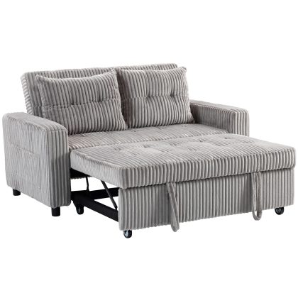 HOMCOM 2-zits slaapbank met cordbekleding, om te bouwen tot bed, 2 kussens, zijvakken, 157 x 190 cm, lichtgrijs