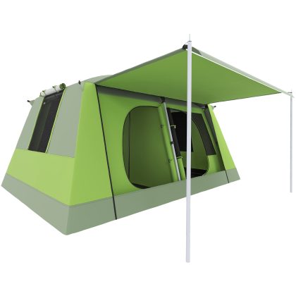 Outsunny Koepeltent 2 Slaapcabines, Familietent 4-8 Personen 410x310cm, Professioneel Gebruik, Stevig ontwerp, geelgroen | Aosom.nl