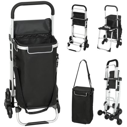 HOMCOM boodschappentrolley, 40 L Oxford-tas, 3-wielontwerp, aluminiumframe, zitje, grijs