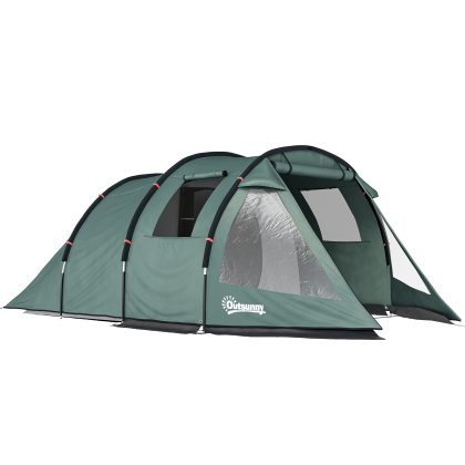 Outsunny kampeertent, ruim voor 3-4 personen, met twee binnenruimtes, ademend gaasraam, waterdicht, 4,75 x 2,64 x 1,72 m, groen | Aosom.nl