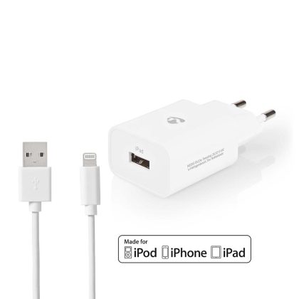 Nedis Thuislader | 2,4 A | Losse kabel | Lightning MFi-gecertificeerd | Wit