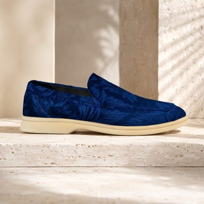 Lureaux Indigo Velvet Paisley Loafer Lureaux - Handgemaakte Nette Schoenen Voor Heren