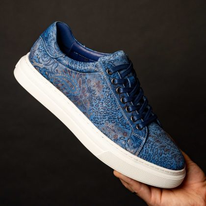 Lureaux Blue Paisley Panther Sneakers Lureaux - Handgemaakte Nette Schoenen Voor Heren
