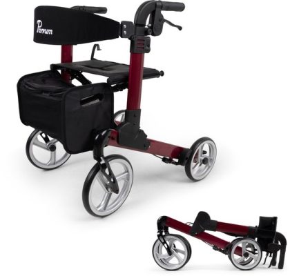 Parvum Luxo Small Rollator- Luxe dubbel opvouwbare rollator (6,9kg)-Red