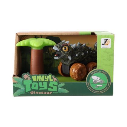 Merkloos Baby dino auto 12cm met palmboom