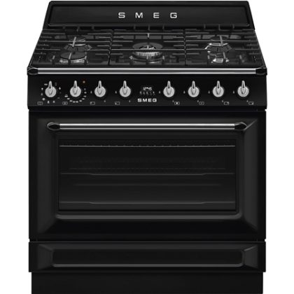 SMEG TR90GMBLNL TR90GMBLNLVictoria Esthetisch Fornuis met Gas Kookplaat - 90 x 60 cm - Zwart
