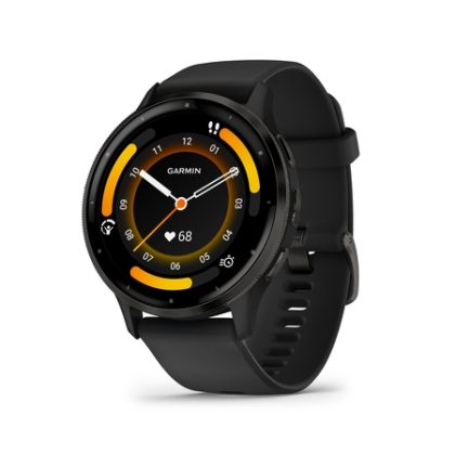 Garmin Venu® 3, Slate rand van roestvrij staal met zwarte behuizing en siliconen band