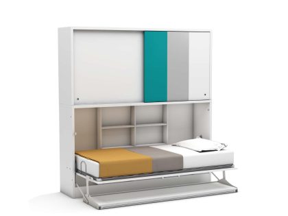Multimo Eenpersoons opklapbed Academy met Bureau & kastruimte - Turquoise - Koudschuim tot 120 KG