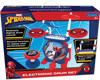 Lexibook Mijn rockband spider-man compleet elektronische lichtgevende drumset met kruk