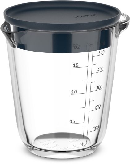 Mepal glas maatbeker met deksel chef it - 500 ml - maataanduiding - vaatwasmachine-. magnetron- en ovenbestendig - bakspullen - navy