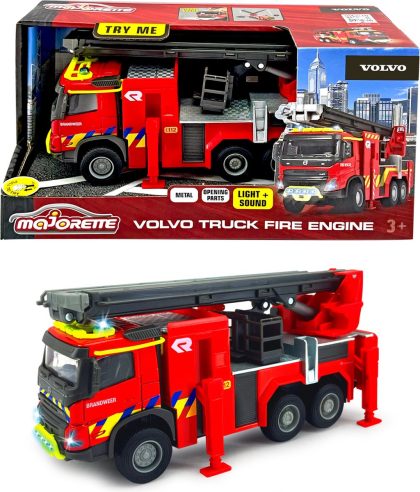 Majorette grand series - volvo fmx brandweerwagen be - metaal - licht en geluid - 19 cm - speelgoedvoertuig