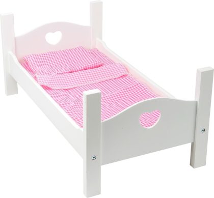 Small Foot houten poppenbed met beddengoed 50 cm wit/roze