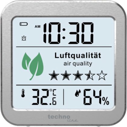 Technoline co2-meter - wl 1020 - 82x82x25mm - zilver - luchtkwaliteitsmeter - tl-wl1020