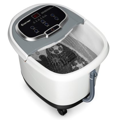 Costway Voeten Bad Gemotoriseerde Massager Draagbare Multifunctionele Elektrische Voeten Bad met Gemotoriseerde Rol Grijs