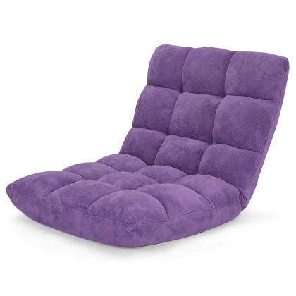 Costway Vloerstoel met Verstelbare Rugleuning Vloerstoel met Rugleuning 105 x 59 x 15 cm Paars