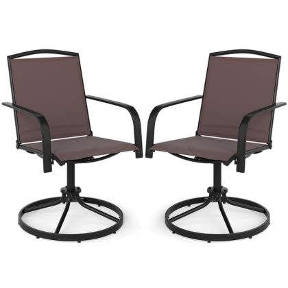 Costway 2-delige Set Draaibare Terrasstoelen 360° Schommelbare Eetstoelen met Hoge Rugleuning Schommelstoelen voor Tuin Balkon Koffie