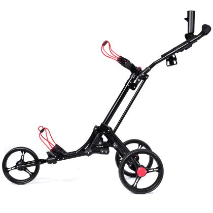Costway 3-Wiel Golftrolley Opvouwbare Golftrolley Eenvoudige Duw- en Trekwagen Zwart