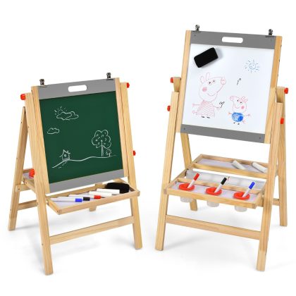 Costway Opvouwbaar 3-in-1 Kinderbord In Hoogte Verstelbaar Houten Bord 50,5 x 53,5 x 79-104 cm Naturel + Grijs