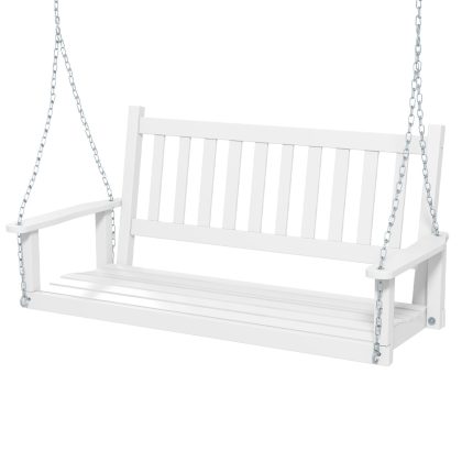 Costway 2-Persoons Houten Buitenschommel Patio Hangbank Stoel met 230 KG Draagvermogen Schommelbank 136 x 67 x 63 cm Wit