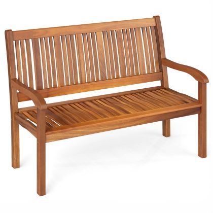Costway Houten Tuinbank Stevige Tuinbank voor 2 Personen met Gebogen Rugleuning & Brede Armleuningen 126 x 63 x 91 cm