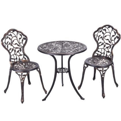Costway 3-Delige Buiten Bistro Set met Roestbestendig Gegoten Aluminium en Bladeren Ontwerp Balkon Tafel en Stoelen Meubelen