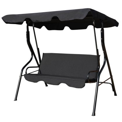 Costway Hollywood Schommel 3-Zits Tuinschommel Schommelbank met Schuifdak Groen/Bruin/Zwart 172 x 154 x 110 cm-Zwart