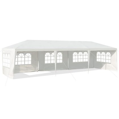 Costway 3 x 9 m Gazebo Tent Gazebo Tuintent met 5 Verwijderbare Zijwanden Wit